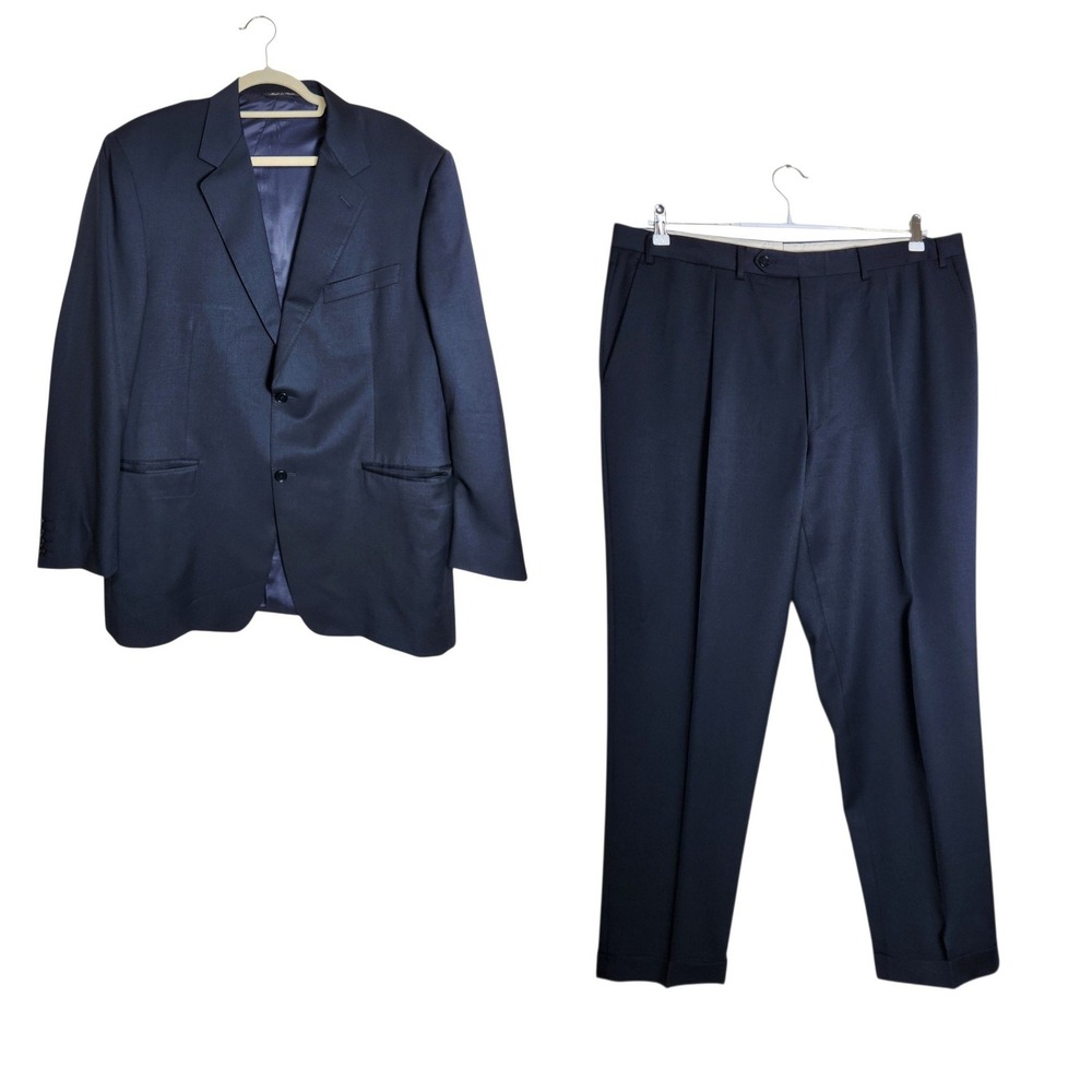 Canali Mens Navy Blue 100% Pure Wool 2 Button Pleated Suit Made in Italy 56
